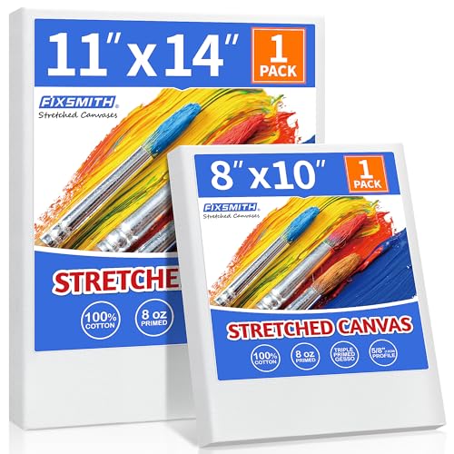 Image of FIXSMITH Stretched Canvas for Painting, 8 inchx10 inch, 11 inchx14 inch, Pack of 2, Pre-Primed Canvases Wood Framed, Blank White Painting Canvas Boards for Acrylic, Oil and Gouache Painting