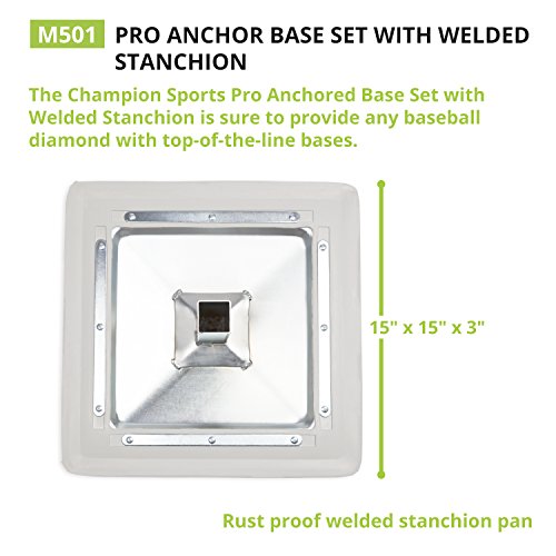 Image of Champion Sports Pro Anchored Baseball /Softball Base Sets - Heavy-Duty Bases with Welded & Bolted Stanchions, Base Replacement Pins & Anchor Plugs