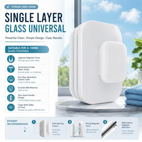 Image of Magnetic Window Glass Cleaner | Doublefaced Glass Cleaner | Double-Side Glazed Two Sided Wiper with 2 Extra Cleaning Cotton Squeegee Washing Equipment Household Magnet (CR557)