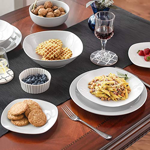 Y YHY Pasta Salad Bowls, White Porcelain Square Bowl Set, 9 Inches, Wide and Shallow, Set of 6