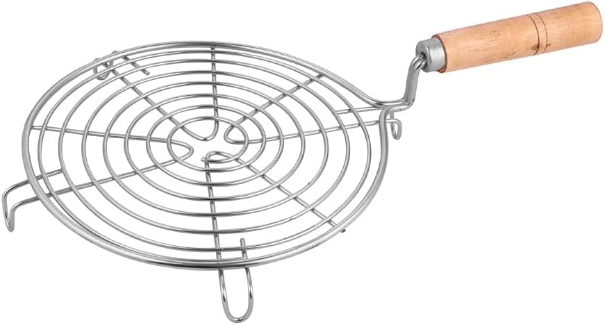Stainless Steel Roasting Grill Net Pan with Handle | Multi-Purpose, Round Wire Mesh, For Cooking Phulka Roti, Paneer Tikka & Tandoori Chicken