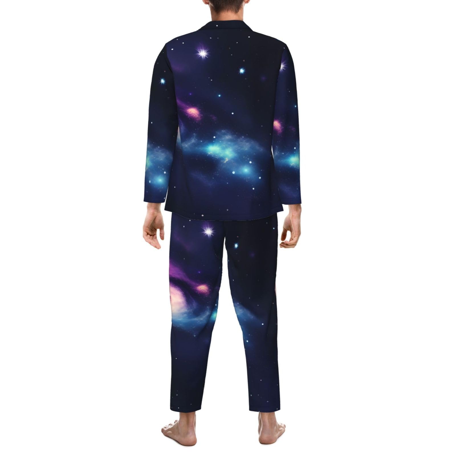 Universe Galaxy Space Print Herren-Pyjama-Set, langärmelig, zweiteilig, Hauskleidung, bequeme Nachtwäsche, Nachtwäsche