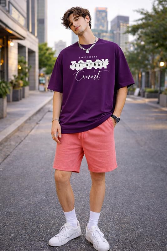Image of London Hills Printed Cotton Blend Half Sleeve Oversized Men Round Neck Tshirts | T Shirt for Man | Tshirt | Shirts Men | Tshirt for Man | T-Shirt | Mult-Colored