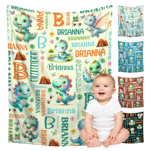 Image of Custom Dinosaur Blanket for Boys Girls,Ultra Soft Personalized Gifts Baby Blanket,Customized Throw for Toddlers Newborn Stroller Crib,30 inchx40 inch