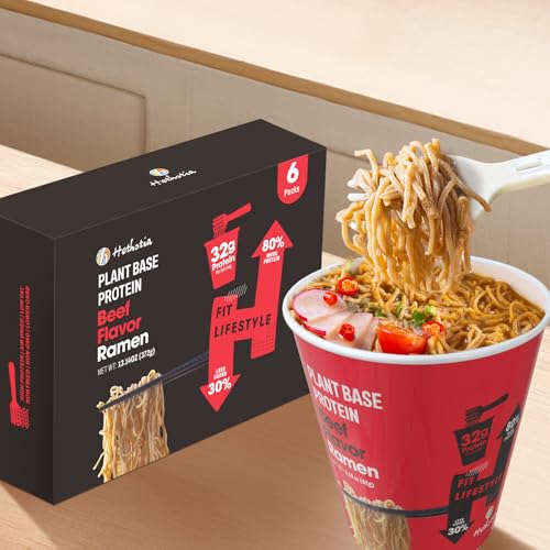 Image of Hethstia High-Protein(32g) Ramen Cup, 6-Pack Protein Noodles Spicy Beef Flavor - 32g Plant Protein, Veggie Friendly, Low Fat, Non-GMO, Non-Fried, Savory Healthy Noodle Beef Broth