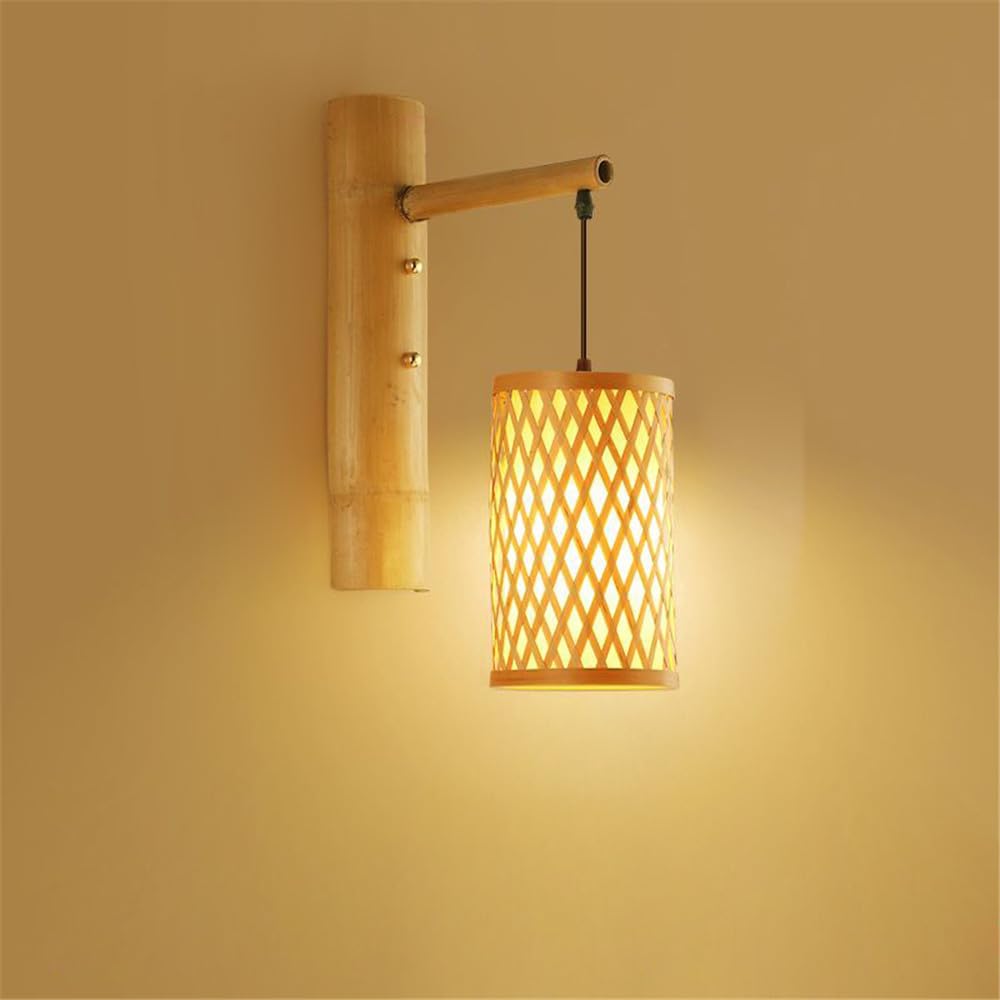 KXEcoLife Modern Weaving Bamboo Art Wall Lamp LED Creative Retro Living Room Study Bedroom Restaurant Cafe Teahouse Corridor Light (Style 8)
