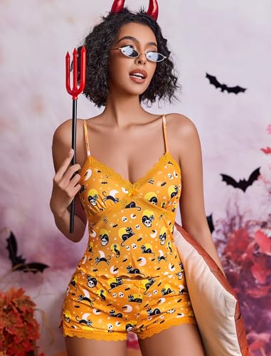 Image of Avidlove Women's Soft Ribbed Knit Cami Pajama Set Sexy V Neck Lace Trim Sleepwear Side Slit Shorts Lingerie Nightwear