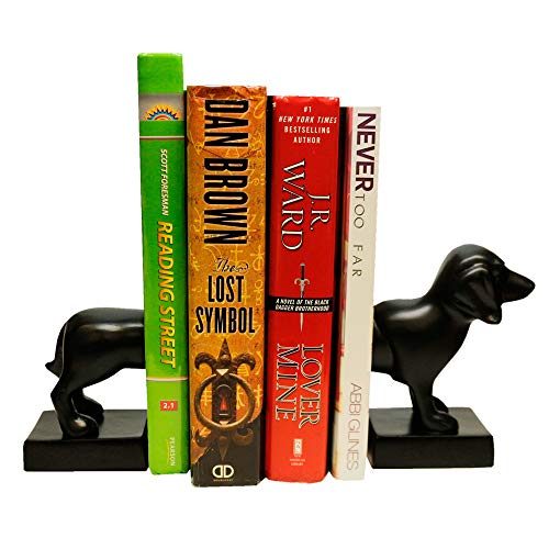 Amber Home Goods Dachshund Figure Decorative Bookend Non Skid Bookend Heavy Duty Black Finish Antique Rough Finish Perfect for Office Library Living RoomKeep Books, Movies, Magazines, Video Games