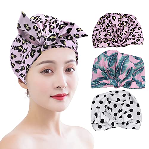 3 Pieces Shower Caps for Women, Waterproof Adjustable Shower Hair Caps, Reusable Shower Bath Caps for Long, Short and Curly Hair for Women Girls(size:9.84 x 6.7inch)