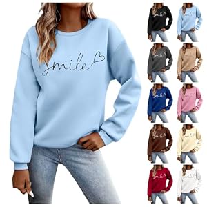 HofeUodo Pullover Damen Sweatshirt Damen Ohne Kapuze - Pulli Sweater Rundhals Oversize - mit Buchstaben Druck - Locker - Sweatshirts Streetwear Langarm - Einfarbig - Casual Y2K - Alltag