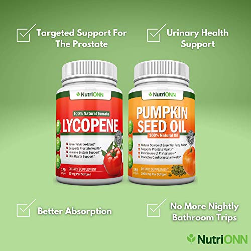 Nutrionn Pumpkin Seed Oil Softgels & Nutrionn Lycopene Capsules Combo - Targeted Support For Prostate & Urinary Health #TOP5