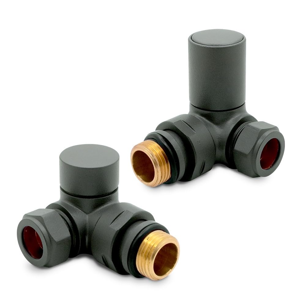 Basalt Grey (RAL 7012) Corner Modern Standard Rounded Radiator Towel Rail Valves Central Heating (Pair) 1/2" BSP