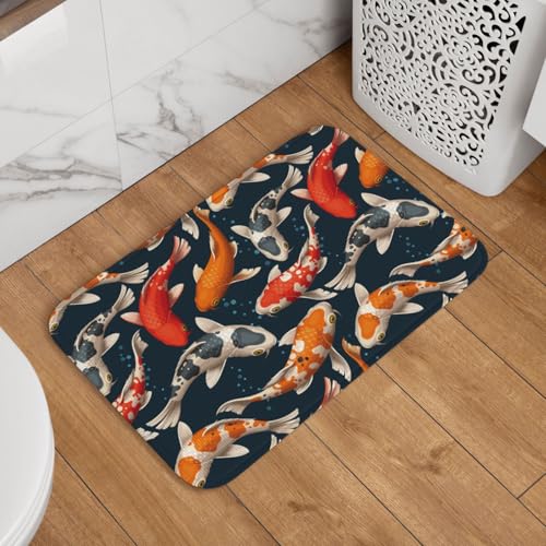 玄関マット 錦鯉 金魚 魚柄 和風 ドアマット 室内 屋外 バスマット おしゃれ 泥落とし 洗える 滑り止め 足拭きマット 浴室 台所 寝室 業務用 四季通用 60cm×40cm