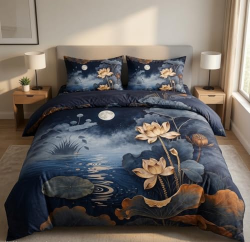 Image of 7D Printed King Size Bedsheet with 2 Pillowcases, Moon, 228x228cm