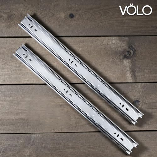 Image of Volo Heavy Duty Drawer Slides, Full Extension Ball Bearing Runners | Pack of 2 Piece | Channels for Kitchen Cabinets, Wardrobes, and Dressers (Stainless Steel, 18 Inch)