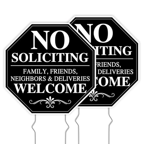 Image of No Soliciting Sign for House, No Soliciting Yard Sign, 2-Pack 10 inchx10 inch Double-Sided Stake Metal Stakes, Outdoor Yard Sign for Home and Front Door, Easy To Install