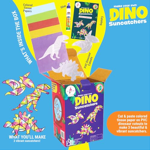 Image of Kalakaram Mini DIY Dinosaur Suncatcher Making Craft Kit | DIY on the go | Perfect for Gifting | Birthday Gifting | Return Gift for Parties | Kids Aged 4,5,6,7