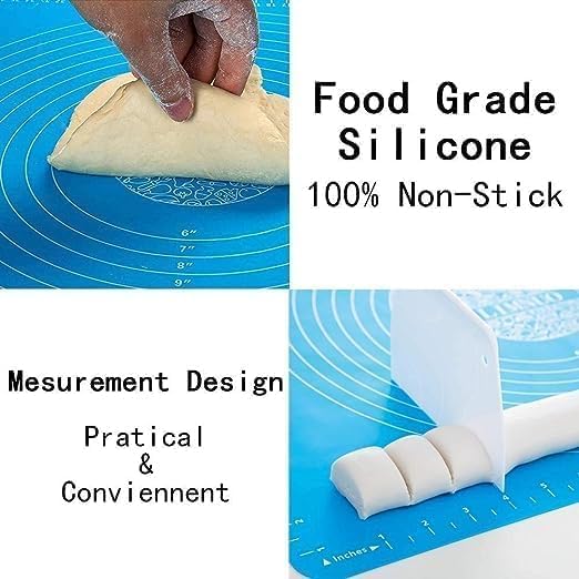 Image of Kettlekane 50 X 40 CM Reusable Silicone Baking Mat with Measurements, Stretchable Rolling Mat for Kitchen Roti Chapatti (Blue)