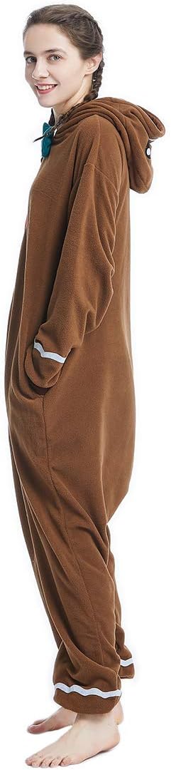 OGU' DEAL Unisex Gingerbread Onesie Pajamas Adult Cosplay Homewear Sleepwear Jumpsuit Costume Women Men Zip Up