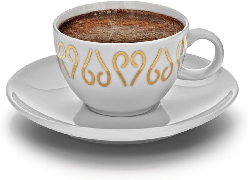Arzum OkkaPorcelain Turkish/Greek or Arabic Coffee Cups and Saucer, Set of 2, White