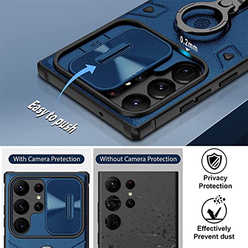 Image of Wefor Armor for Samsung Galaxy S23 Ultra Case with Kickstand & Camera Lens Cover, Shockproof Hard PC Back and Soft Silicone Bumper Hybrid Protective Cover for Galaxy S23 Ultra (Blue)