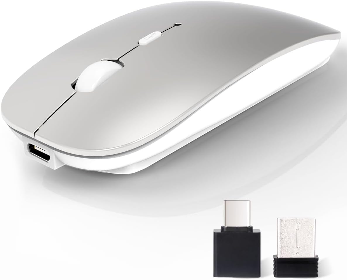 M03 Bluetooth Mouse, Rechargeable Wireless Mouse Silver
