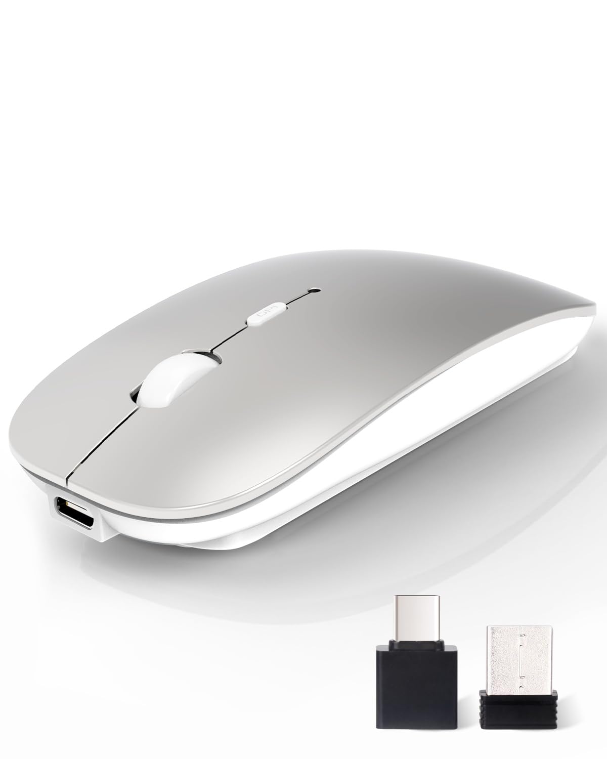AE WISH ANEWISH M03 Bluetooth Mouse, Rechargeable Wireless Mouse Silver