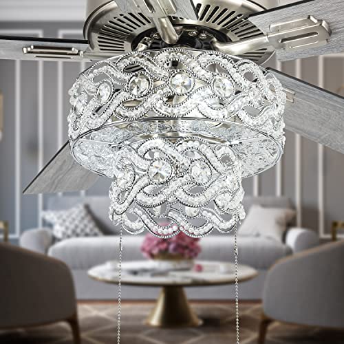 River of Goods Glam 52 Inch Width Tiered Crystal Chandelier LED Ceiling Fan, Clear River of Goods Glam 52 Inch Width Tiered Crystal Chandelier LED Ceiling Fan, Clear