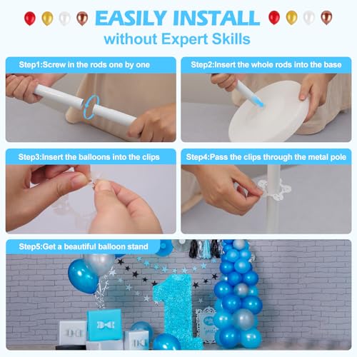 Balloon Column Stand Kit Set of 2, 1.3ft-5ft Adjustable Metal Pillar Balloon Stand with Base for Floor and Table Centerpieces for Birthday Party Wedding Christmas Halloween Decorations White - Thumbnail 5