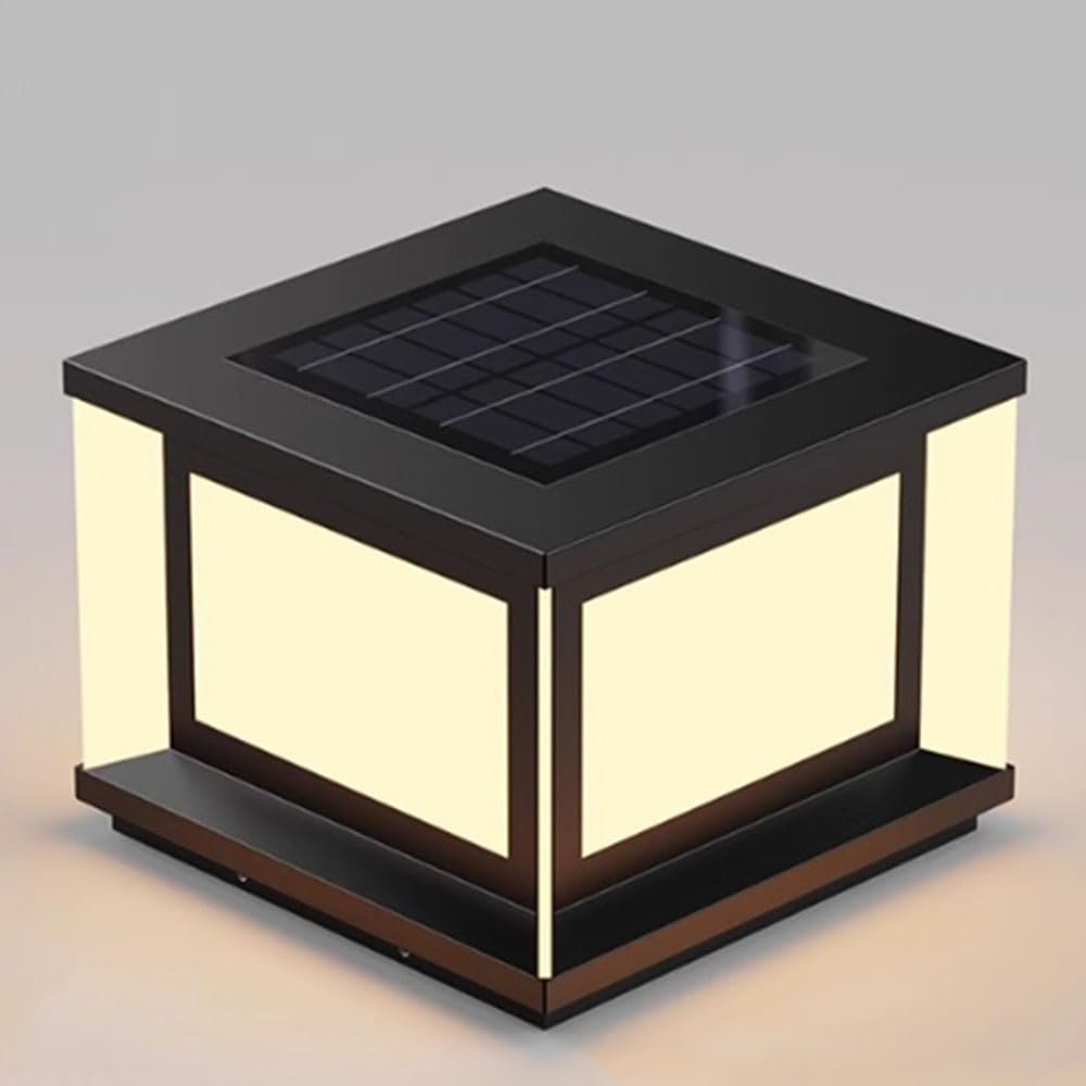 KUEYANB Dusk to Dawn Outdoor Post Light Solar Powered Pathway Garden Light Fixture Waterproof Modern Patio Porch Column Lamp Minimalist Square Courtyard Gate Terrace Pillar Lamp Wet Location Rated