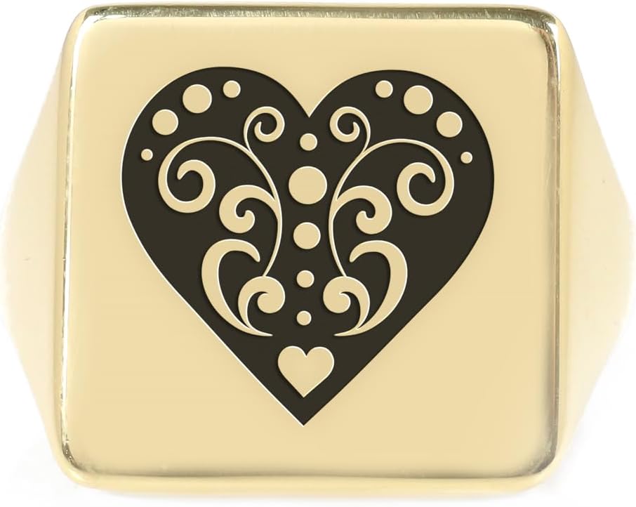 Gold Poker Heart Ring - Custom Engraved Jewelry - Bold Statement Design - Square Shaped Style