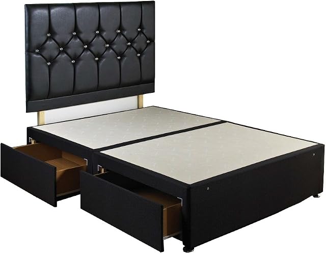 Double Diamond Divan Bed Base Comes with 4 Drawers and Crystal Glass Headboard