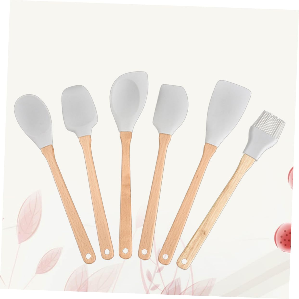 Gatuida 6 Stück Teiliges Silikon Kochutensilien Set mit Holzgriff Hitzebeständig Antihaftbeschichtet Flexibel Spatel und Schaber für Küche und Backen Leicht zu Reinigen Spülmaschinenfest