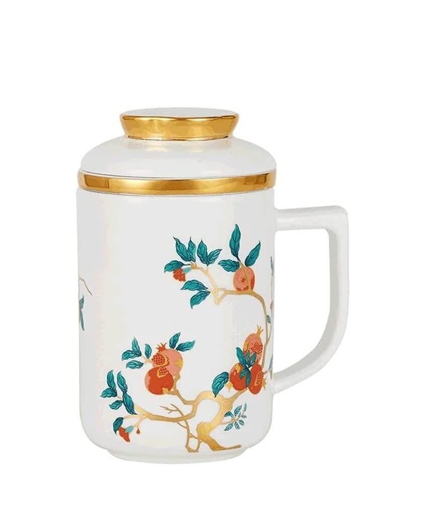 Filiżanka do Kawy Kubek Do Kawy W Stylu Chińskim Z Pokrywką Z Filtrem, Duży 400 ML Kubek Do Herbaty Z Porcelany Kostnej, Kubek Wielofunkcyjny Kubek Do Napojów Filiżanki do Herbaty Kubek (Color : C)