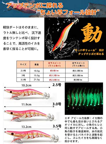 Tenkisy エギ セット（餌木） イカ釣り セット 全身夜光タイプ+ラトル エギング ルアー セット 漁具 夜光浮きスッテ 2.5号 10本セット イカ タコ専用 エギケース付き 4枚目
