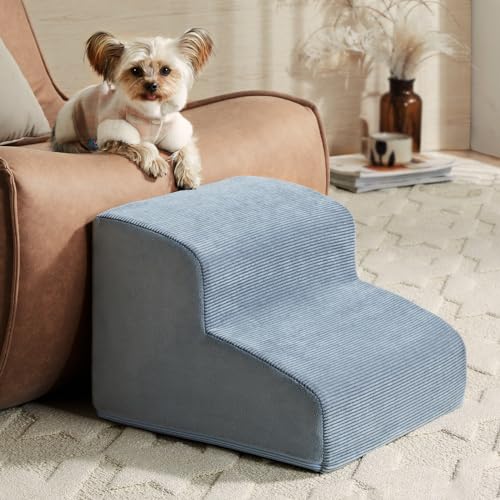 LNSSFFER Dog Stairs for Small Dogs, 2-Steps Dog Ramp for Couch, Pet Stairs with Highly Supportive Foam and Non-Slip Bottom, Dog Steps for Cat and Doggie, Grey