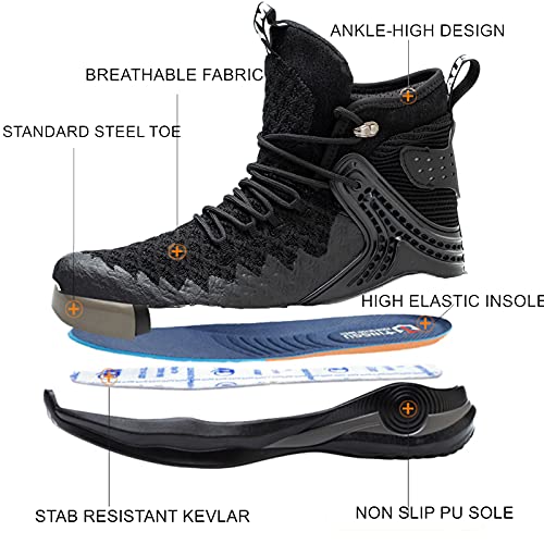Sylphid Steel Toe Boots For Men Safety Shoes For Women Work Sneakers Slip Resistant, 66Black,Women Size 10, Men Size 8.5 #TOP2