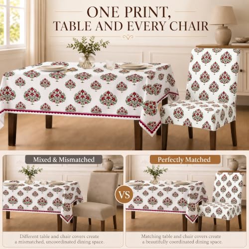 Image of Cloth Fusion Dining Table Cover with 6 Chair Covers, 6 Seater Table Cloth | Table cover and every chair cover in one matching print; 4-way stretch chair covers; 6 designs; washable, not PVC