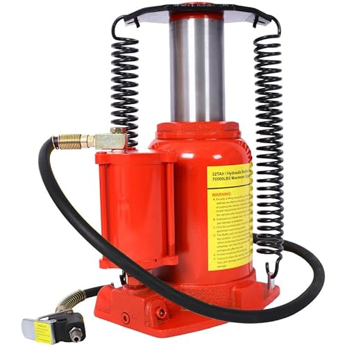 Air Hydraulic Bottle Jack,32 Ton/70550LBS LBS All Welded Bottle Jack,10-16.3 inch Lifting Range,Manual Handle and Air Pump,for Car,Pickup,Truck,RV,Auto Repair,Industrial Engineering,Red
