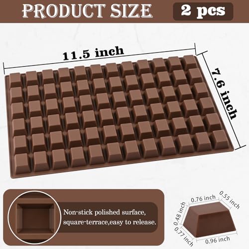 Image of Sakolla 2 Pack Square Chocolate Molds, 72 Cavities Terrace Silicone Molds for Chocolate, Candy, Gummy, Jelly, Ganache, Ice Cubes (Brown)