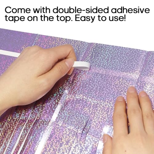 Image of 2 Pack Fringe Curtains Backdrops, Foil Fringe Curtains, Door Streamers for Birthday Wedding Bridal Shower Holiday Graduation Party Decorations, Photo Booth Backdrops, Glitter Light Purple