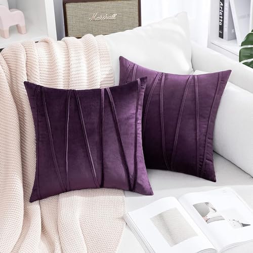 Image of Khooti Velvet Striped Cushion Cover Pack of 1-40 inch x 40 inch / 102 x 102 cm | Wine | Soft Pillow Covers Cushion Case for Sofa Bedroom Livingroom Chair Car, Cushion Cover with Zig Zag Pattern
