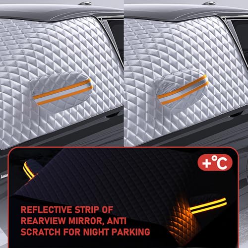 Image of Snow Windshield Cover, Three Window with Earmuffs Snow Shield, Waterproof Antifreeze Thickened Winter Protection Cover, Suitable for Most Cars (Silver)