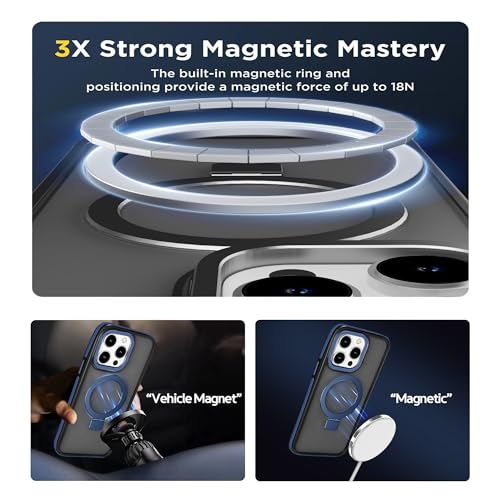Image of amazon basics Grip Case for iPhone 15 Pro | Horizontal and Vertical Metal Rotating Stand (Blue)