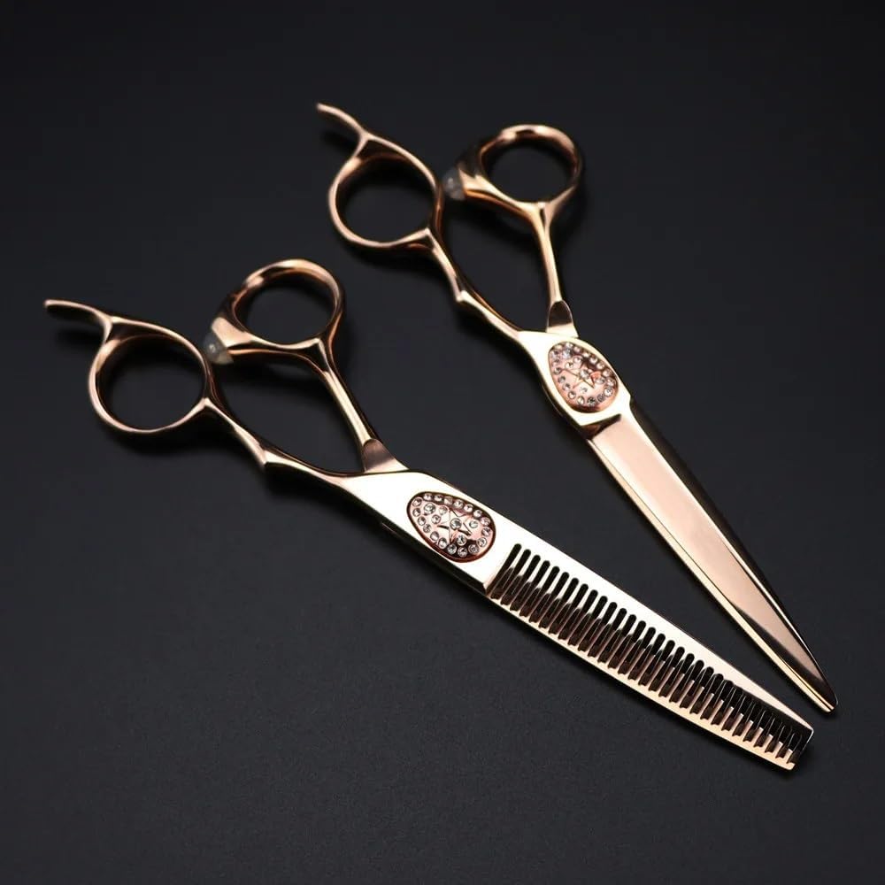 Hair Cutting Scissors, 6 Inch JP 440c Steel Upscale Rose Gold Barber Haircut Thinning Shears Hairdresser(Set With Bag)