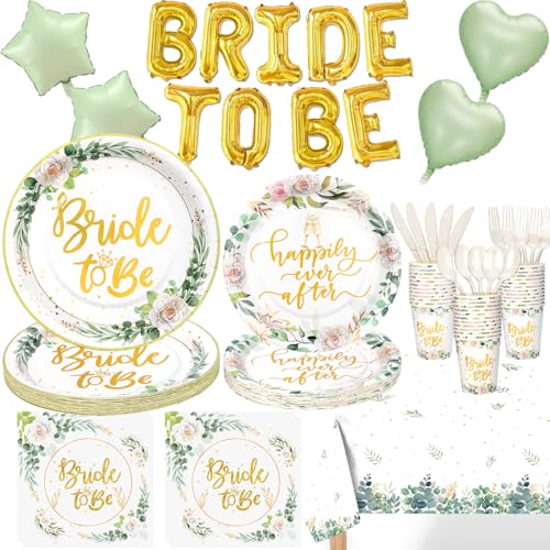 Boocikey Sage Green Bridal Shower Decorations,Bridal Shower Plates and Napkins