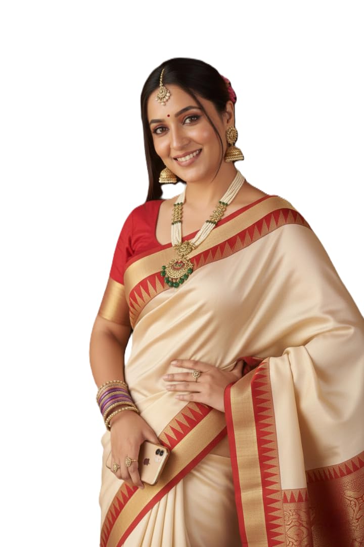 new collection Plain Bengali Cotton Saree for Women Garad Durga Puja Pure Soft Traditional Banarasi Handloom Premium Tussar Silk Beige Kanjivaram Temple Border Cream Sari Lal Par Sada Red Blouse Sadi-picture-17