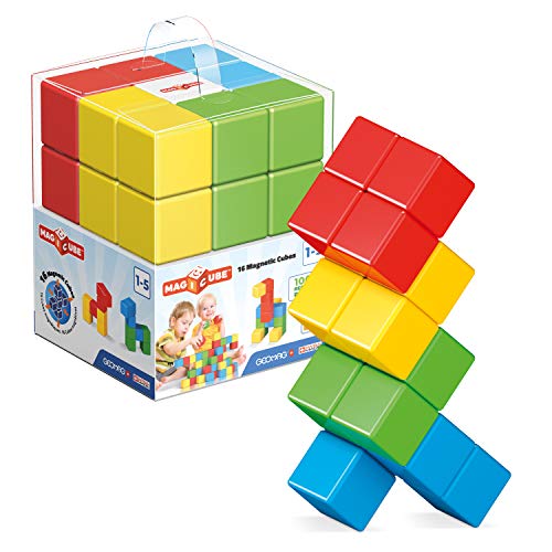 Geomag Jeux de Construction Magnétique pour Enfants Magicube - Jouets éducatifs pour Garçons et Filles 100% Recyclé - 16 Cubes Magnétiques Collection Green