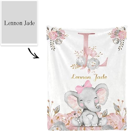 Miniatura 2 de Manta de bebé personalizada, monograma rosa, lindo elefante personalizado, mantas de 30 x 40 pulgadas para bebé, niño y niña con nombre, baby