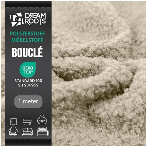 DreamRoots Tela para tapizar por metro - Bouclé resistente y suave, 100% poliéster, 315 g/m², Martindale 80.000+, ideal para sofás, sillas, cojines y proyectos de bricolaje Marfil 1M